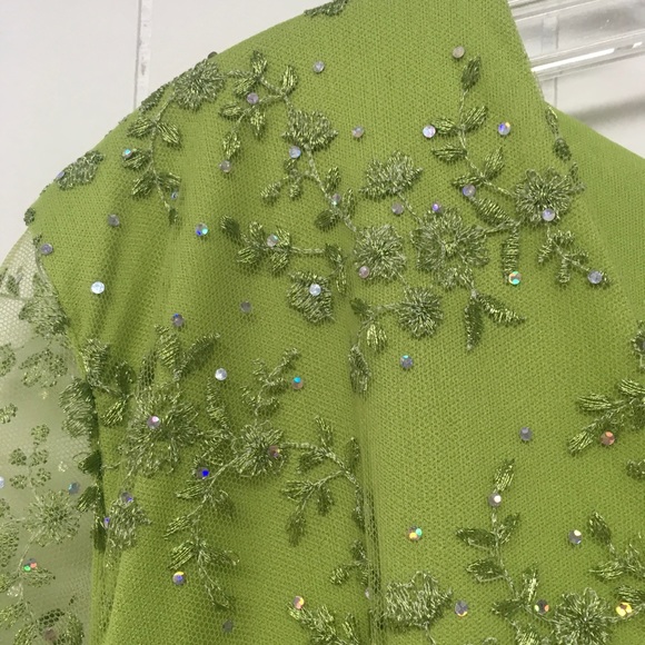 Green Beaded Formal Gown Lace Sheer Sleeve 18/20 - Picture 4 of 7